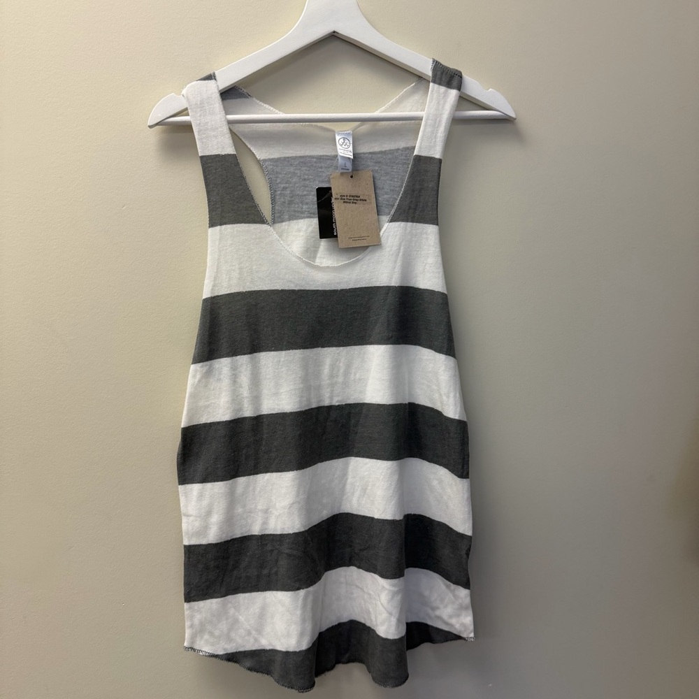 Alternative Apparel Striped Tank Eco Grey White Size L NWT